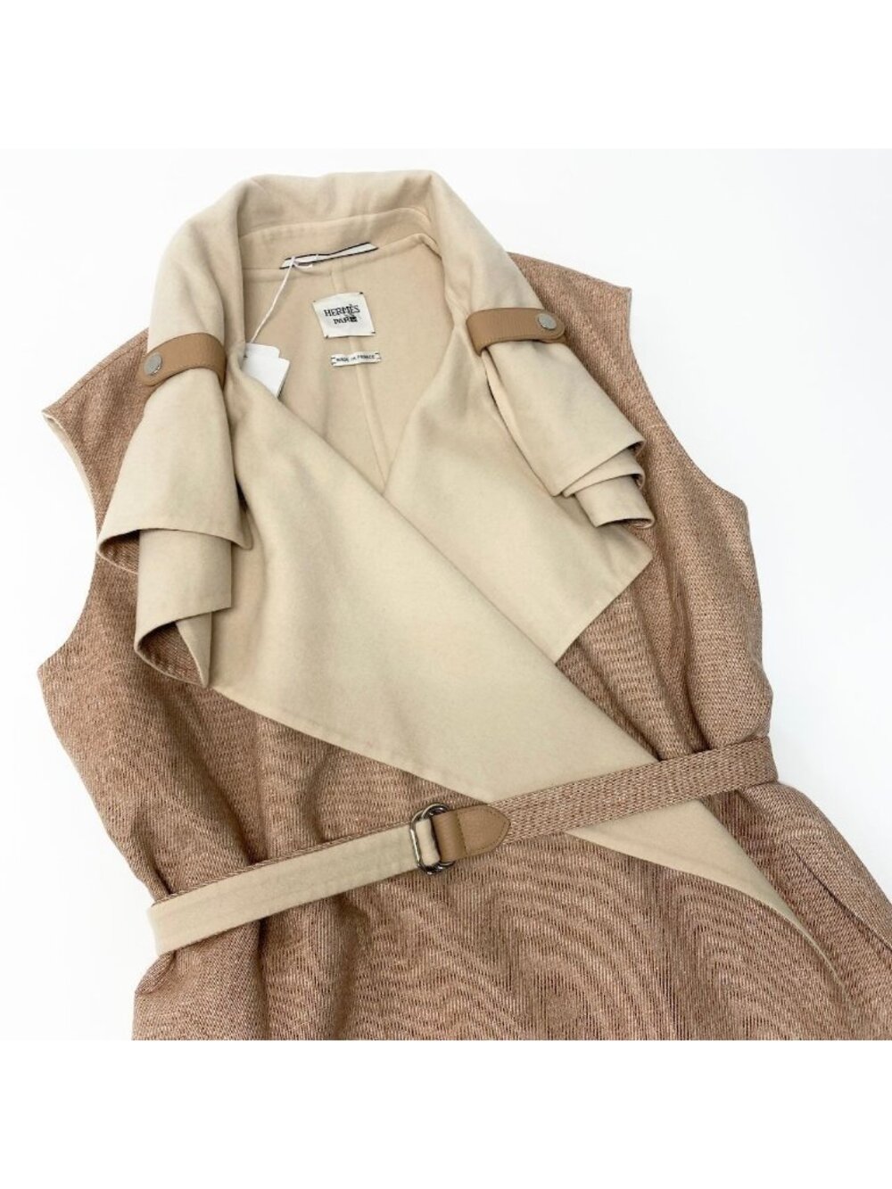 Hermes Double Face Wrap Coat Sleeveless Long Pink Beige Cashmere 38 - Picture 4 of 12